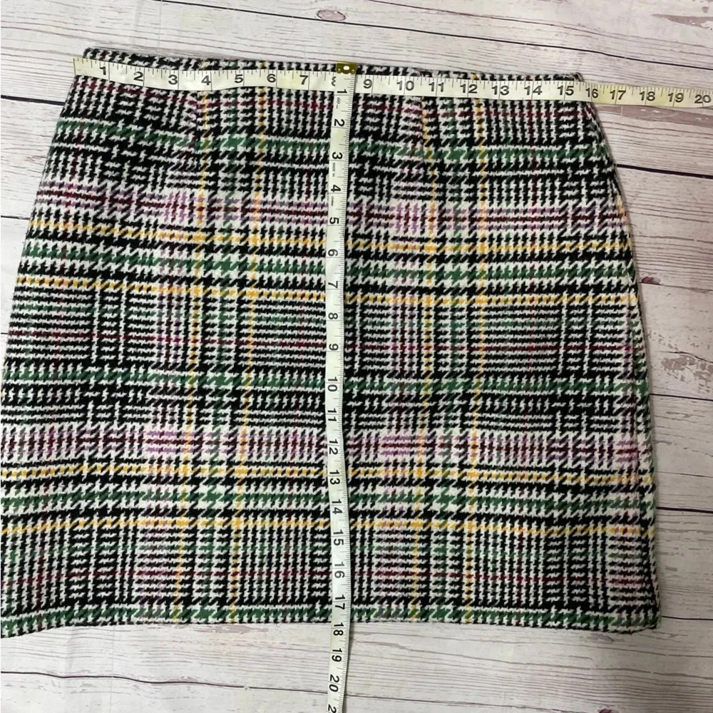 LOFT Plaid Wool Blend Mini Skirt Dark Academia Preppy Twee 8P Green Multi - Picture 7 of 8